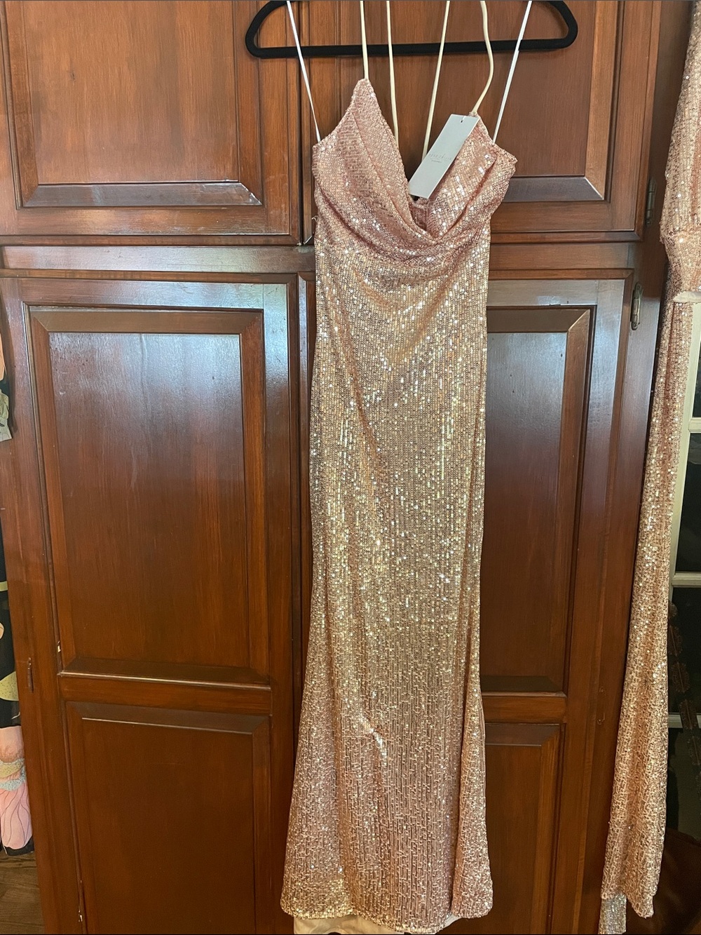 Sequin Cowl Neck Slip Dress in Rose Gold